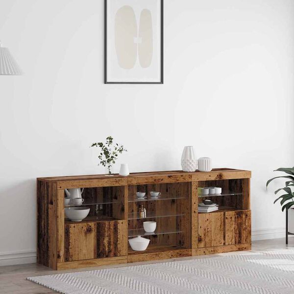 vidaXL Buffet LED Bois ancien 181,5 x 37 x 67 cm Bois d'ing&eacute;nierie