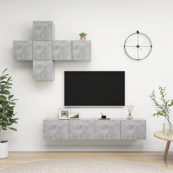 vidaXL Ensemble de meuble TV 7 pcs Gris b&eacute;ton Bois d'ing&eacute;nierie
