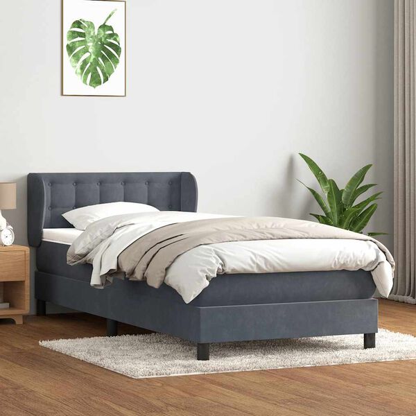 vidaXL Sommier &agrave; lattes de lit et matelas gris fonc&eacute; 80x210 cm velours