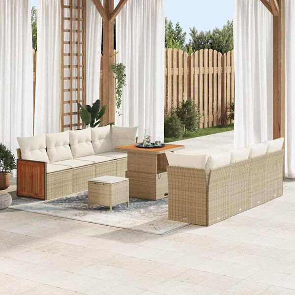 vidaXL Ensemble de canap&eacute; de jardin avec coussin 11 pcs Beige et cr&egrave;me