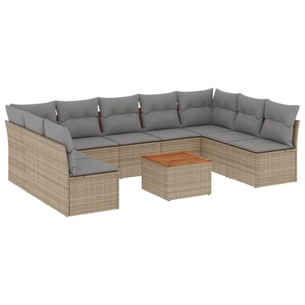 vidaXL Salon de jardin avec coussins 10 pcs beige r&eacute;sine tress&eacute;e