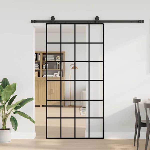 vidaXL Porte coulissante kit de quincaillerie noir 102x205cm verre ESG