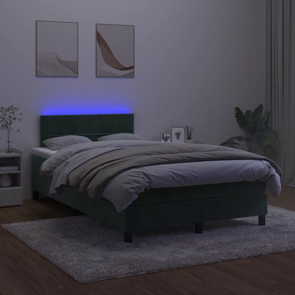vidaXL Sommier &agrave; lattes de lit avec matelas LED Vert fonc&eacute; 120x200 cm