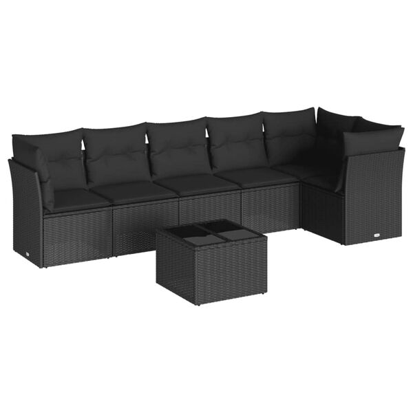vidaXL Salon de jardin 7 pcs avec coussins noir r&eacute;sine tress&eacute;e