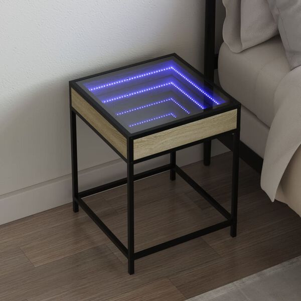 vidaXL Table de chevet avec LED infini chêne sonoma 40x40x51 cm