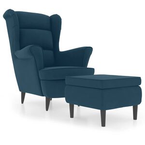 vidaXL Fauteuil &agrave; oreilles avec tabouret bleu velours