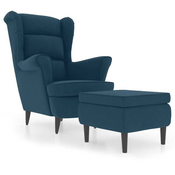 vidaXL Fauteuil &agrave; oreilles avec tabouret bleu velours