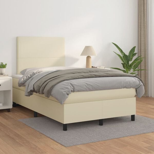 vidaXL Sommier &agrave; lattes de lit avec matelas Cr&egrave;me 120x200cm Similicuir