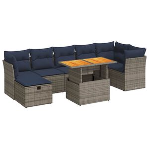 vidaXL Salon de jardin 8pcs avec coussins marron r&eacute;sine tress&eacute;e acacia