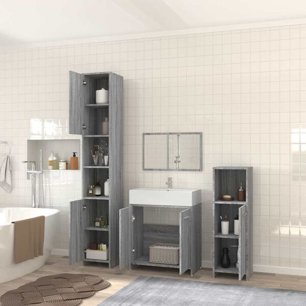 vidaXL Ensemble de meubles de salle de bain 4 pcs Sonoma gris