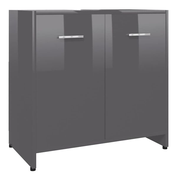 vidaXL Armoire de salle de bain Gris brillant 60x33x61 cm Agglom&eacute;r&eacute;