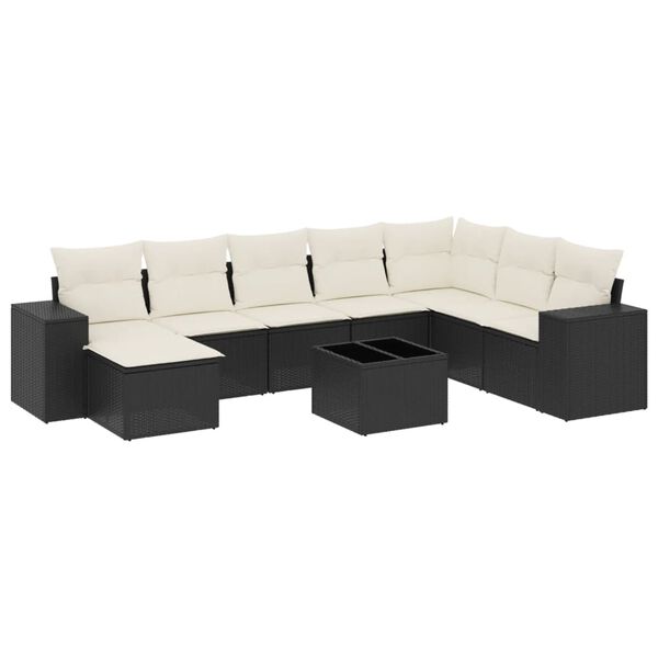 vidaXL Salon de jardin 9 pcs avec coussins noir résine tressée