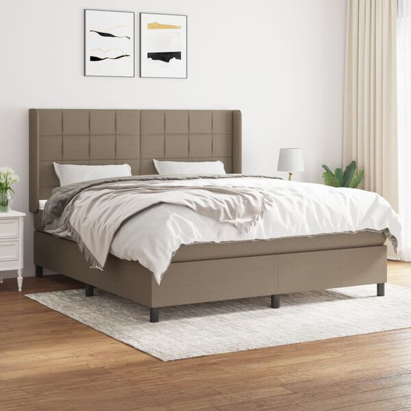 vidaXL Sommier &agrave; lattes de lit avec matelas Taupe 160x200 cm Tissu