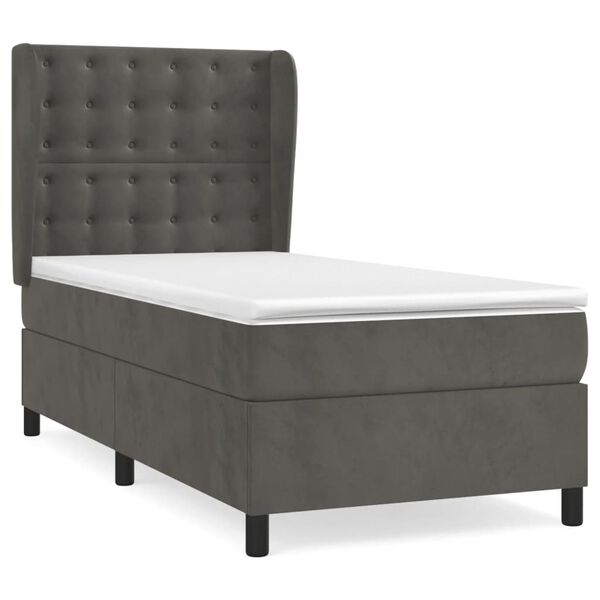 vidaXL Sommier &agrave; lattes de lit et matelas Gris fonc&eacute; 80x200 cm Velours