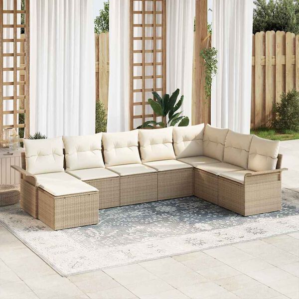 vidaXL Ensemble de canap&eacute; de jardin avec coussin 8 pcs Beige polyrotin