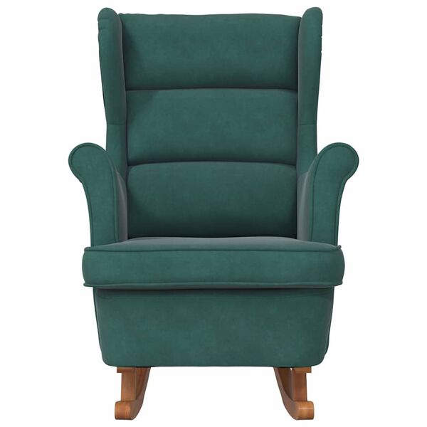 vidaXL Fauteuil &agrave; bascule &agrave; oreilles en velours vert fonc&eacute; bois massif