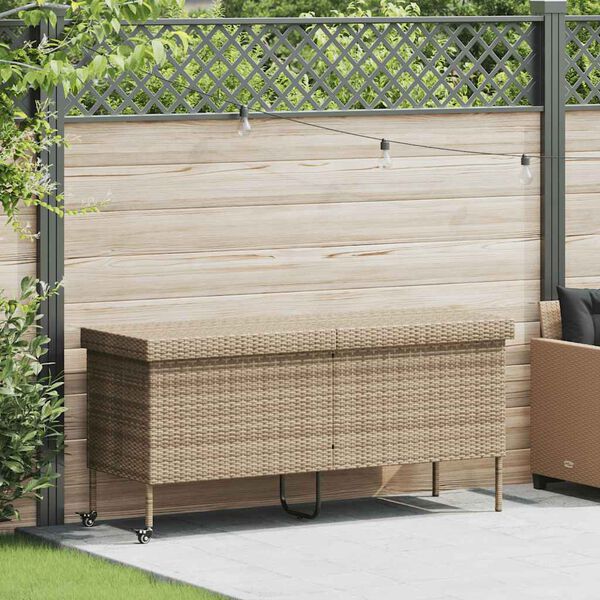 vidaXL Boîte rangement jardin roues beige 160x55x75 cm résine tressée