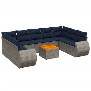 vidaXL Ensemble de canap&eacute; de jardin 10 pcs avec coussins gris r&eacute;sine tress&eacute;e