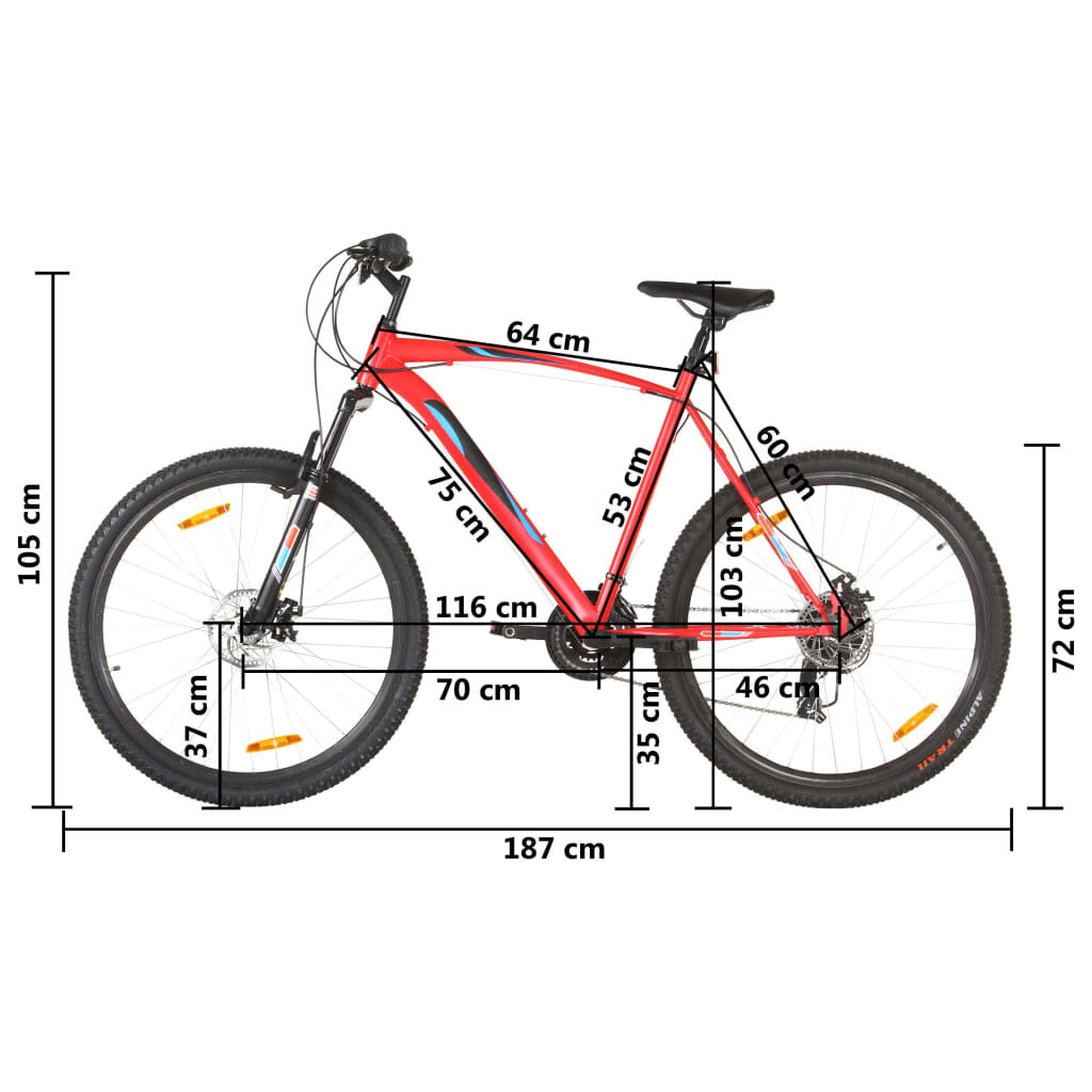 vidaXL Velo de montagne 21 vitesses Roues 29 pouces Cadre 53 cm Rouge vidaXL
