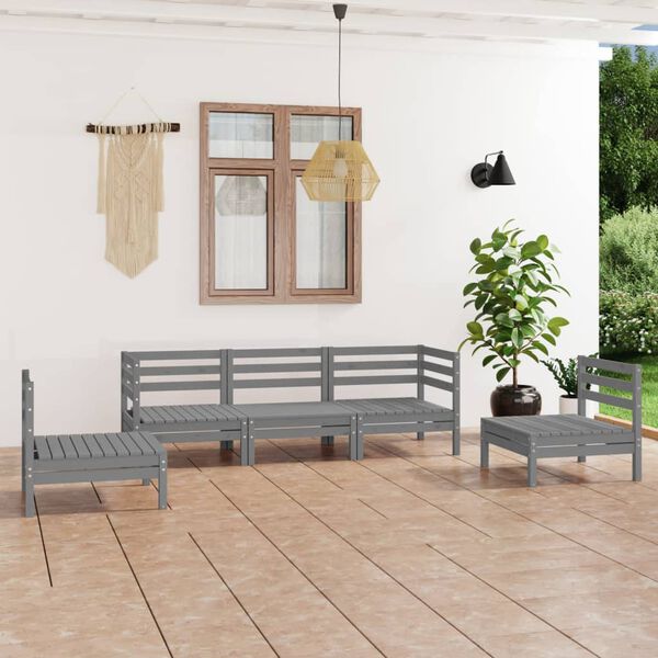 vidaXL Salon de jardin 5 pcs Gris Bois de pin massif