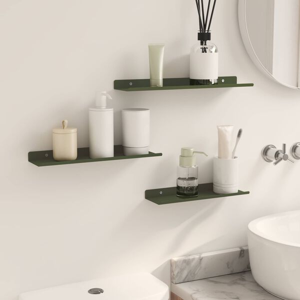vidaXL &Eacute;tag&egrave;re flottante 3 pcs Vert olive 40 x 9 x 2,5 cm Acier