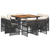 vidaXL Ensemble &agrave; manger de jardin 9pcs coussins noir r&eacute;sine tress&eacute;e