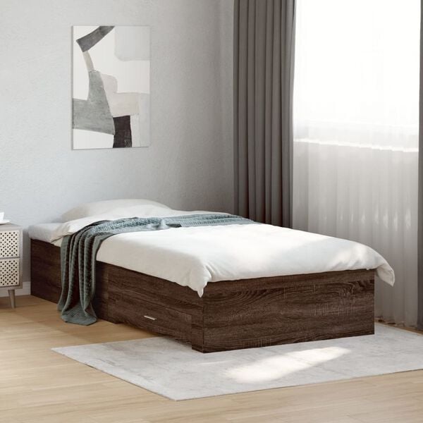 vidaXL Cadre de lit avec tiroirs sans matelas chêne marron 90x190 cm