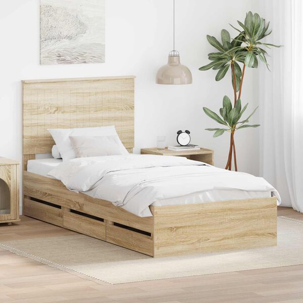 vidaXL Cadre de lit Ch&ecirc;ne Sonoma 90 x 190 cm Bois Ing&eacute;nierie