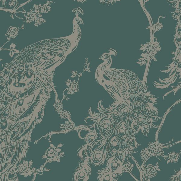 DUTCH WALLCOVERINGS Papier peint Paon Vert et argent&eacute;