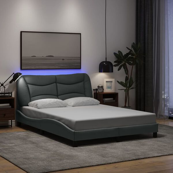vidaXL Cadre de lit avec LED sans matelas Hvar gris clair 140x200 cm tissu