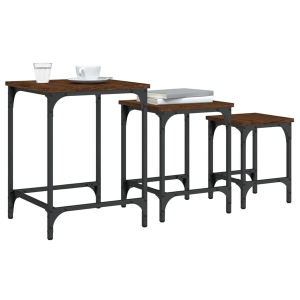 vidaXL Tables basses gigognes 3 pcs ch&ecirc;ne marron bois d'ing&eacute;nierie