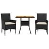 vidaXL Ensemble &agrave; manger de jardin et coussins 3 pcs noir rotin acacia
