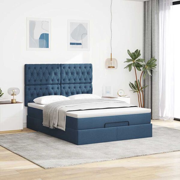 VidaXL Cadre de lit ottoman avec matelas bleu 140x190 cm tissu