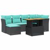 vidaXL Salon de jardin avec coussins 7 pcs noir r&eacute;sine tress&eacute;e acacia