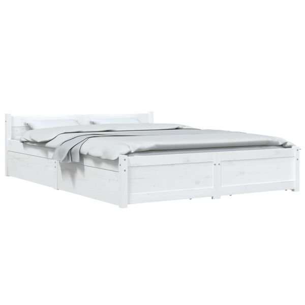 vidaXL Cadre de lit sans matelas avec tiroirs blanc