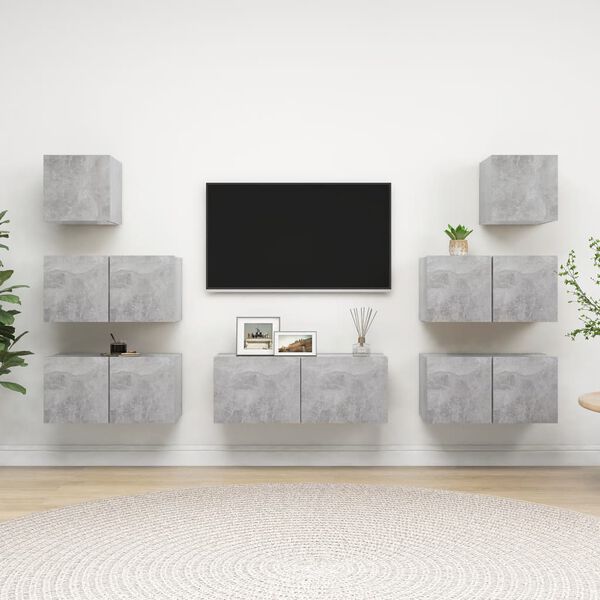 vidaXL Ensemble de meubles TV 7 pcs Gris b&eacute;ton Bois d'ing&eacute;nierie