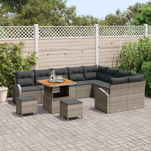 vidaXL Ensemble de canap&eacute; de jardin 12 pcs Gris Poly rotin