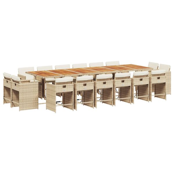 vidaXL Ensemble &agrave; manger de jardin et coussins 17 pcs beige