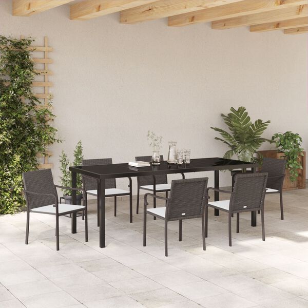 vidaXL Ensemble de salle &agrave; manger pour jardin 7 pcs Marron et Noir