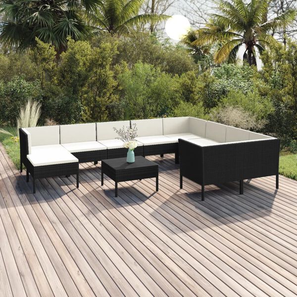 vidaXL Salon de jardin 11 pcs avec coussins Résine tressée Noir