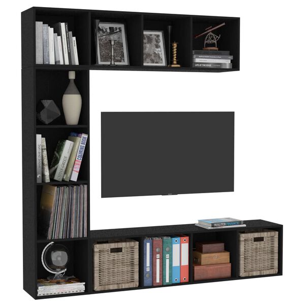 vidaXL Ensemble de biblioth&egrave;que/meuble TV 3 pcs Noir 180x30x180 cm