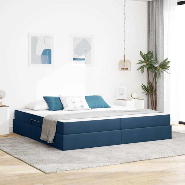 vidaXL Lit avec rangement et matelas Bleu 200 x 200 cm Polyester