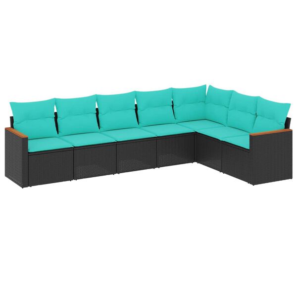 vidaXL Salon de jardin 7 pcs avec coussins noir r&eacute;sine tress&eacute;e