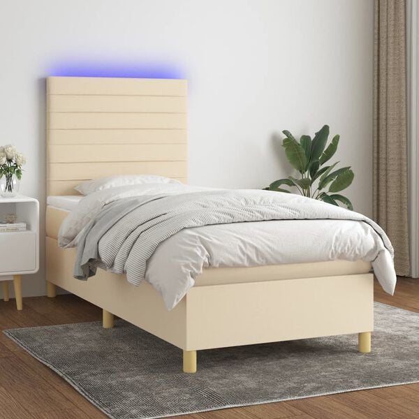 vidaXL Sommier &agrave; lattes de lit et matelas et LED Cr&egrave;me 80x200 cm Tissu