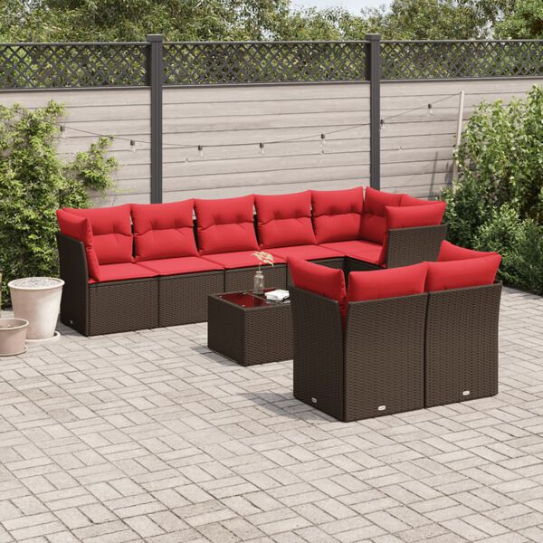 vidaXL Salon de jardin avec coussins 9 pcs marron r&eacute;sine tress&eacute;e