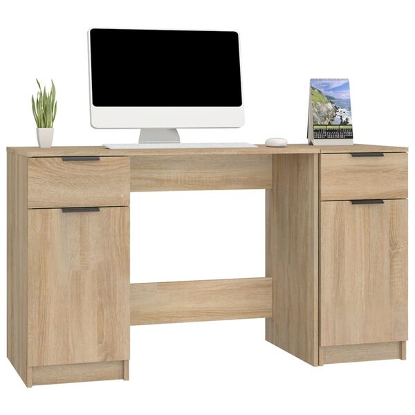 vidaXL Bureau avec armoire lat&eacute;rale Ch&ecirc;ne sonoma Bois d'ing&eacute;nierie