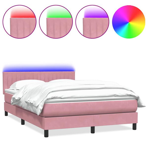 vidaXL Sommier &agrave; lattes de lit avec matelas et LED rose 160x210 cm velours