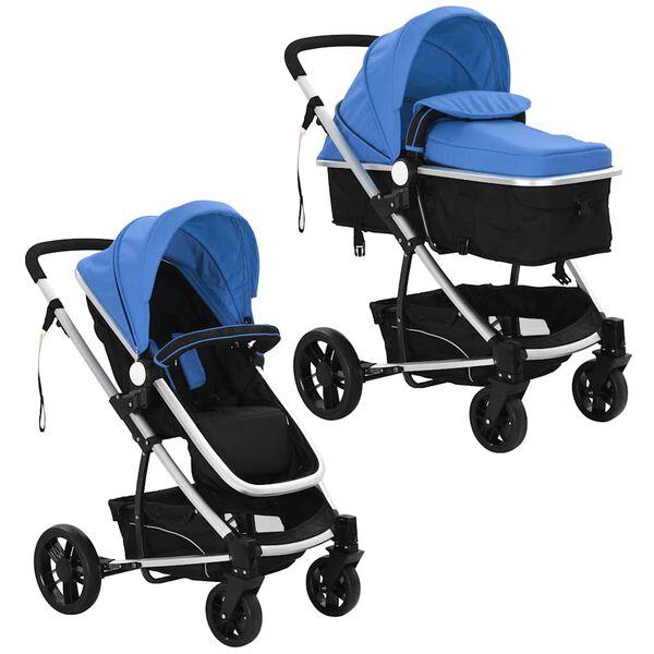vidaXL Poussette 2-en-1 Aluminium Bleu et noir