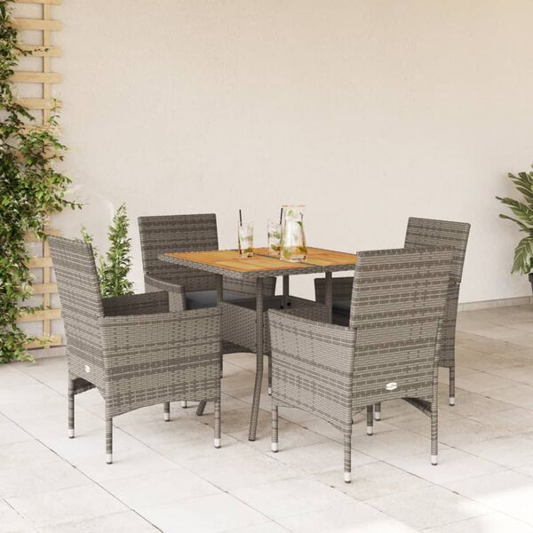 vidaXL Ensemble &agrave; manger de jardin et coussins 5 pcs gris rotin acacia