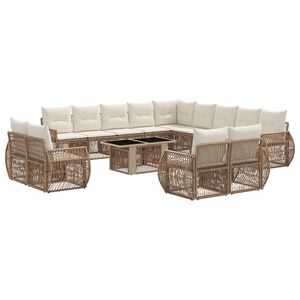 vidaXL Ensemble de canap&eacute; de jardin 14 pc Beige et blanc cr&egrave;me
